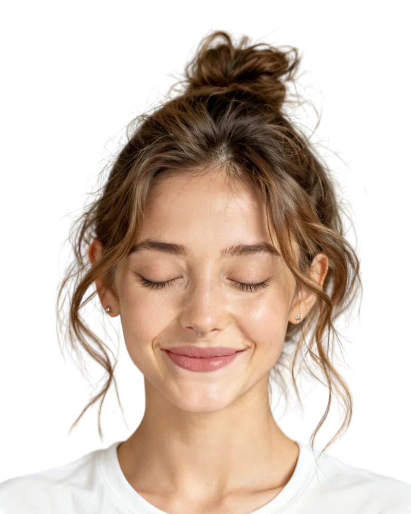 Image générée par IA : Ava, personnage fictif, les yeux fermés, sereine.